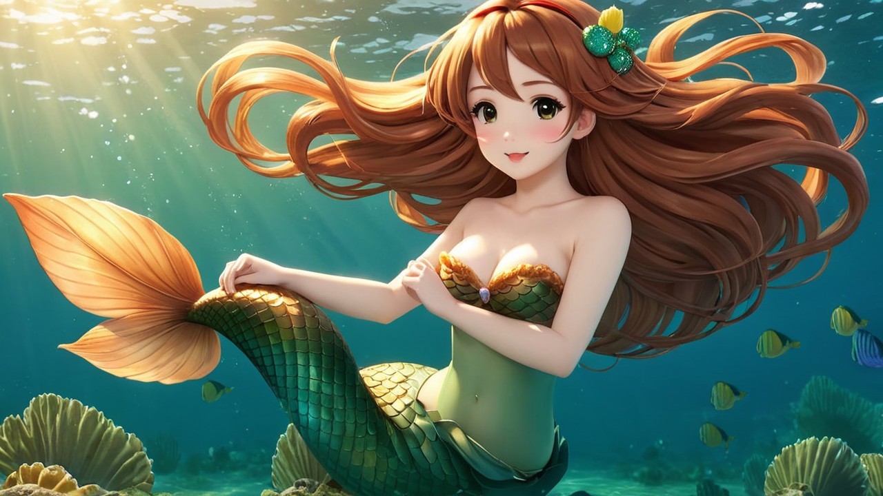 Vibrant Underwater Scene with Mermaid and Tropical Fish