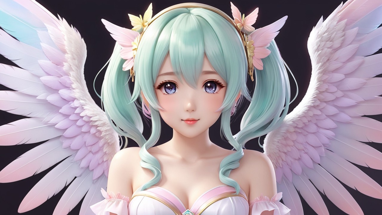Anime Character with Pastel Green Hair and Wings