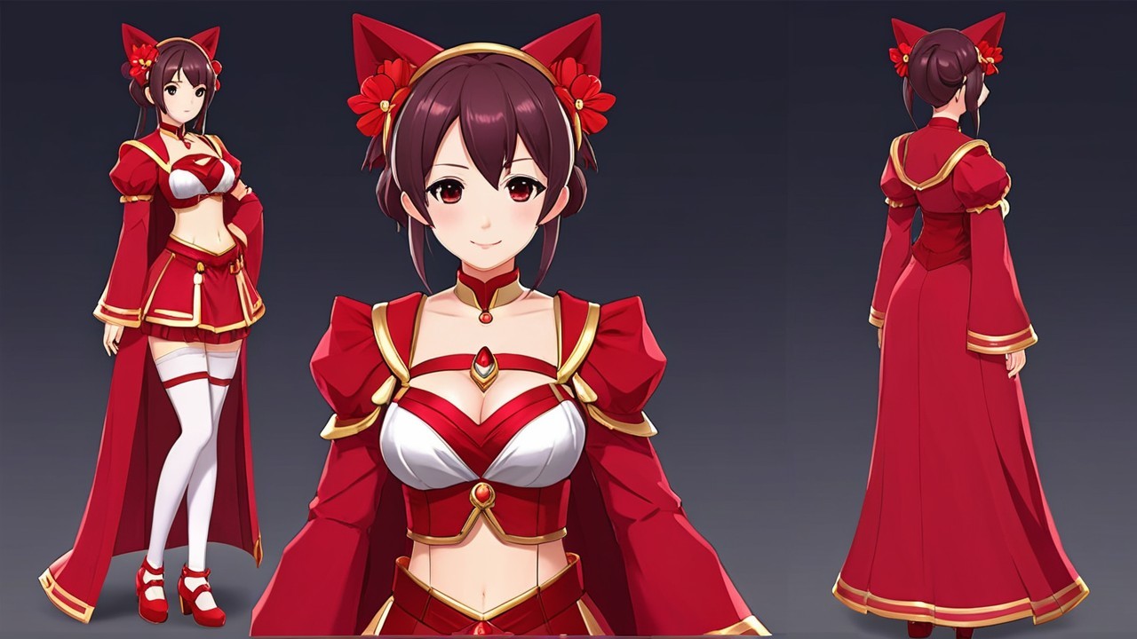 Anime Character with Cat Ears and Red Outfit