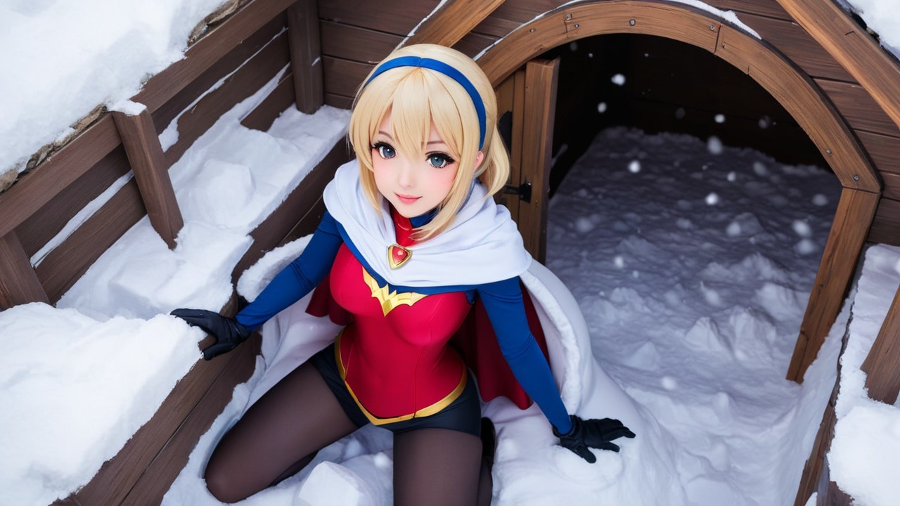 Superhero Character in a Snowy Winter Setting