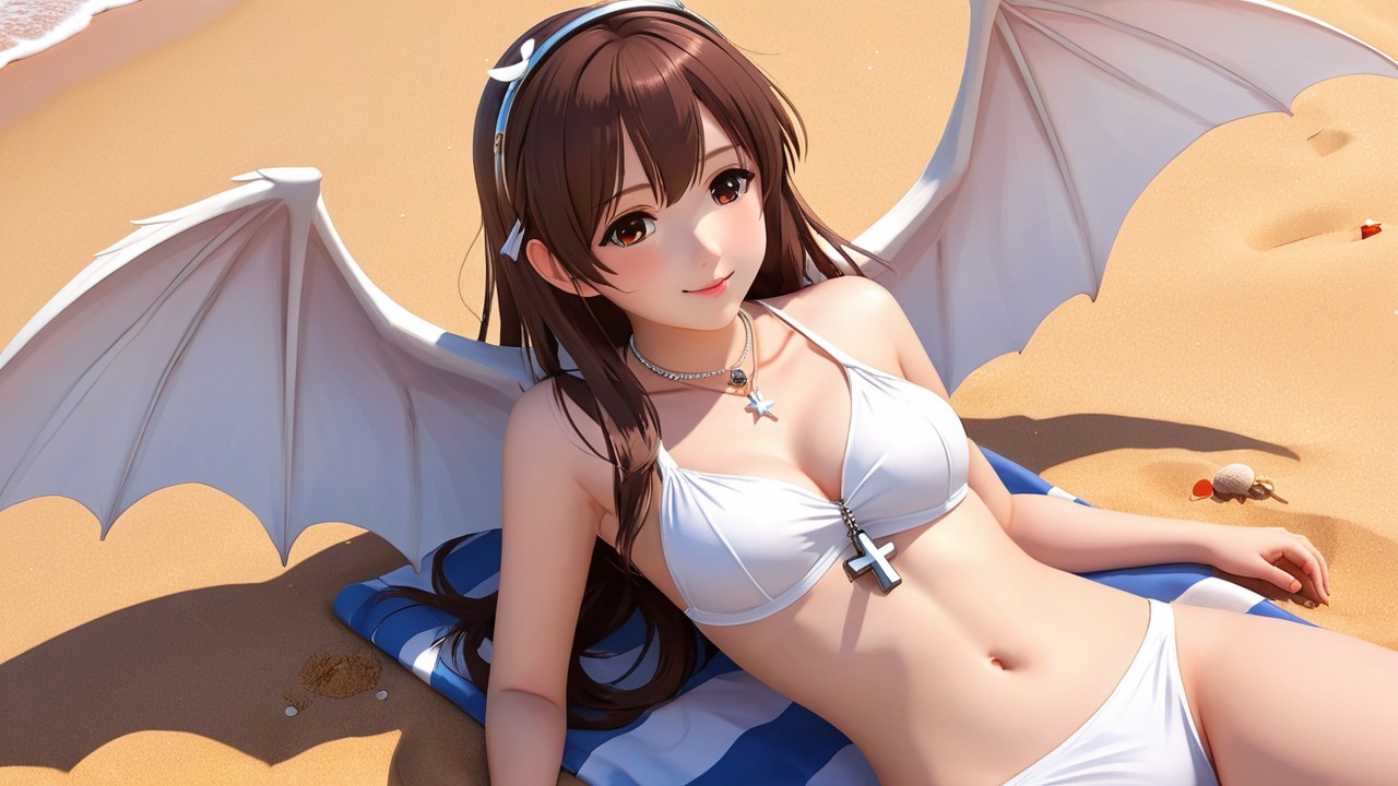 Fantasy Character with Wings Relaxing on the Beach
