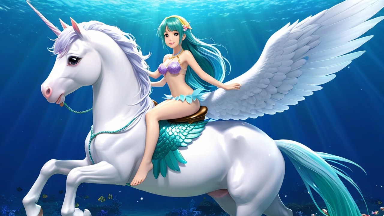 Underwater Scene with Unicorn and Mermaid Outfit