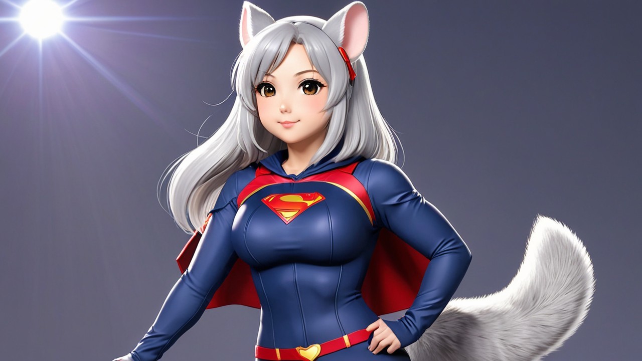 Stylized female superhero with silver hair and fox ears