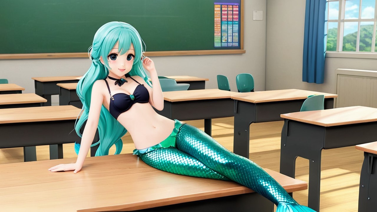 Mermaid in a Classroom Setting with Fantasy Elements
