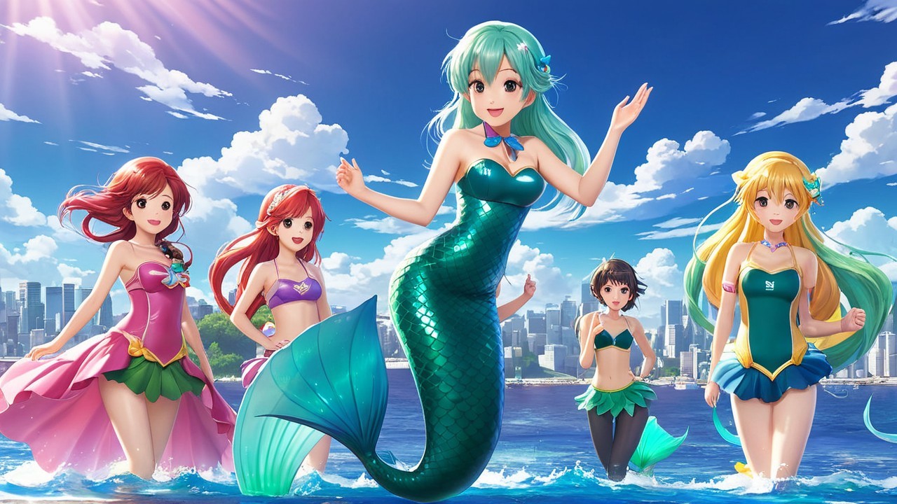 Vibrant Beach Scene with Colorful Animated Characters