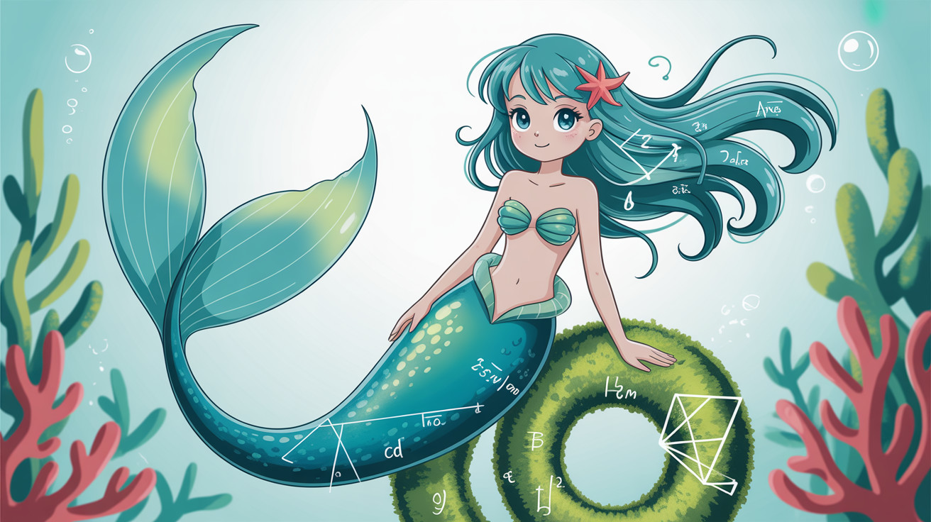 Digital Illustration of a Young Mermaid with Formulas