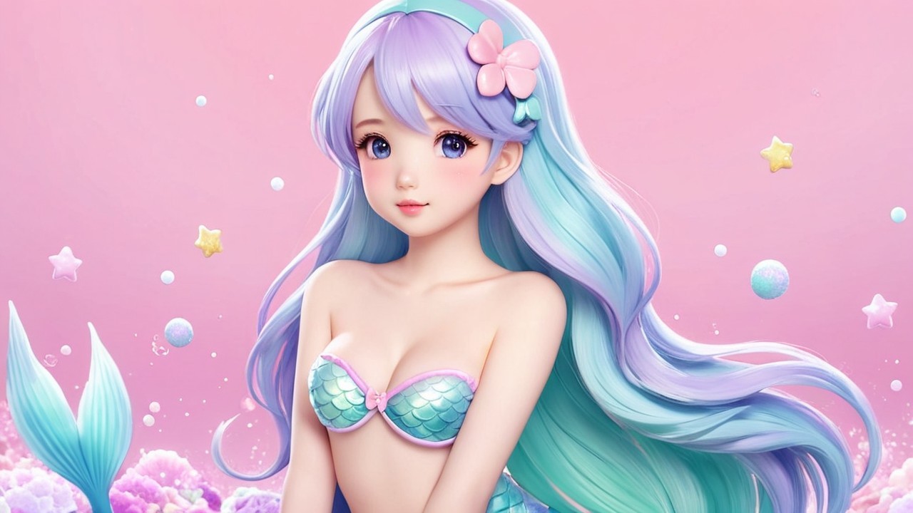 Whimsical Underwater Scene with Charming Mermaid