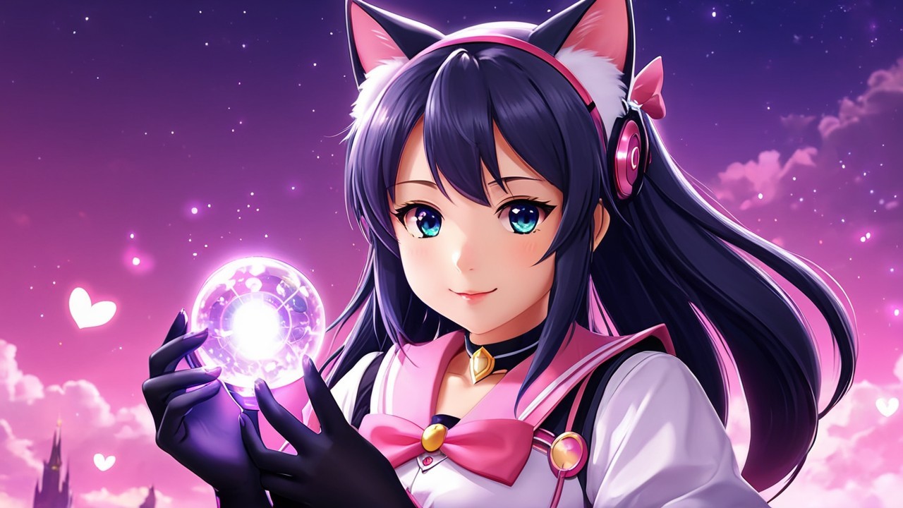 Young girl with cat ears holding a glowing orb