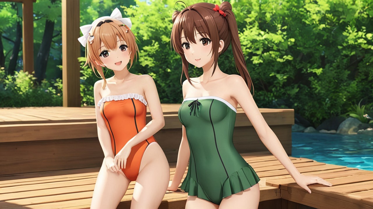 Animated Characters Relaxing by a Clear Blue Pool