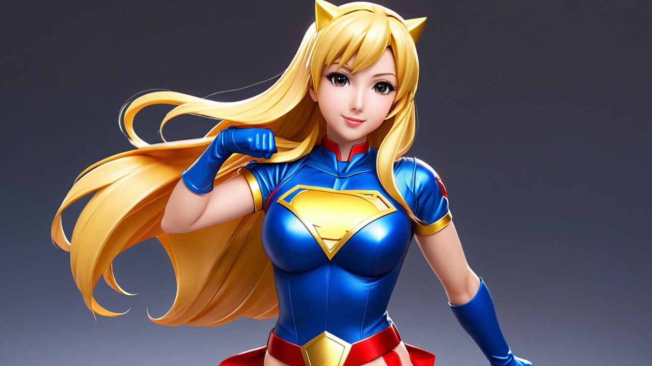 Stylized female superhero with blonde hair and costume
