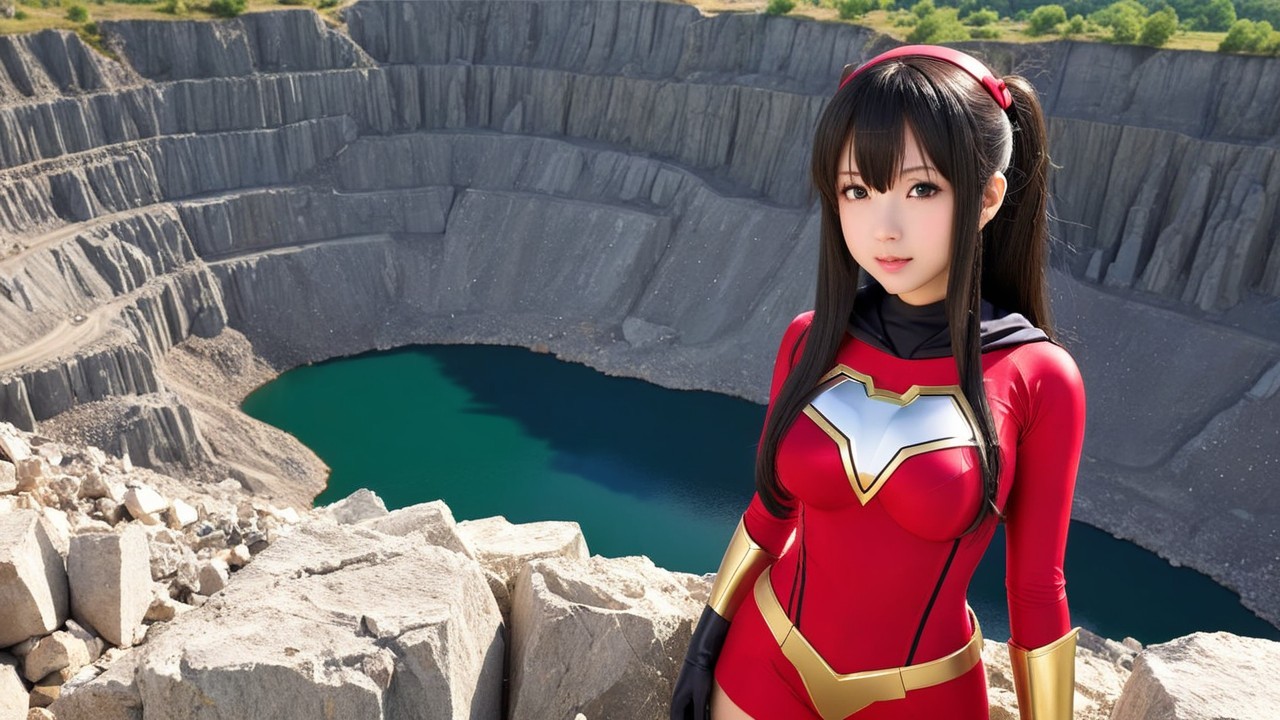 Adventurous Heroine in a Quarry Landscape