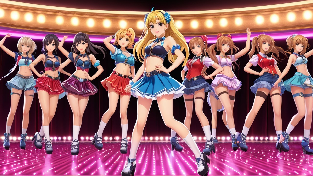 Animated Characters in Colorful Outfits on Stage