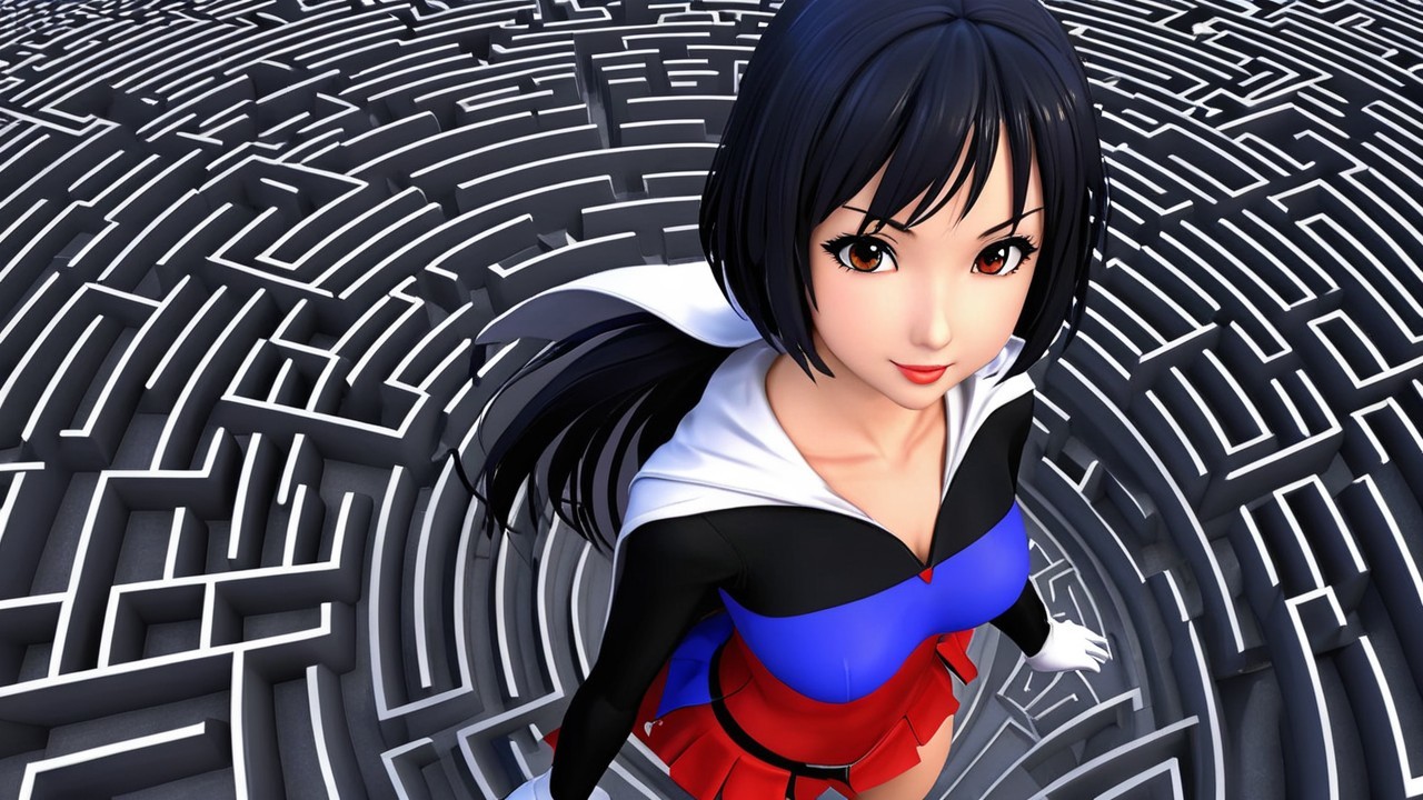 Anime Character in Labyrinth with Vibrant Outfit