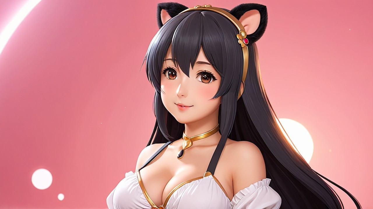 Stylized anime character with cat ears and charm