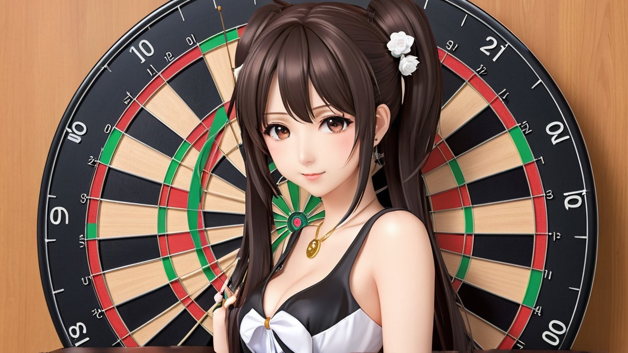 Anime Character Posing Confidently by Dartboard