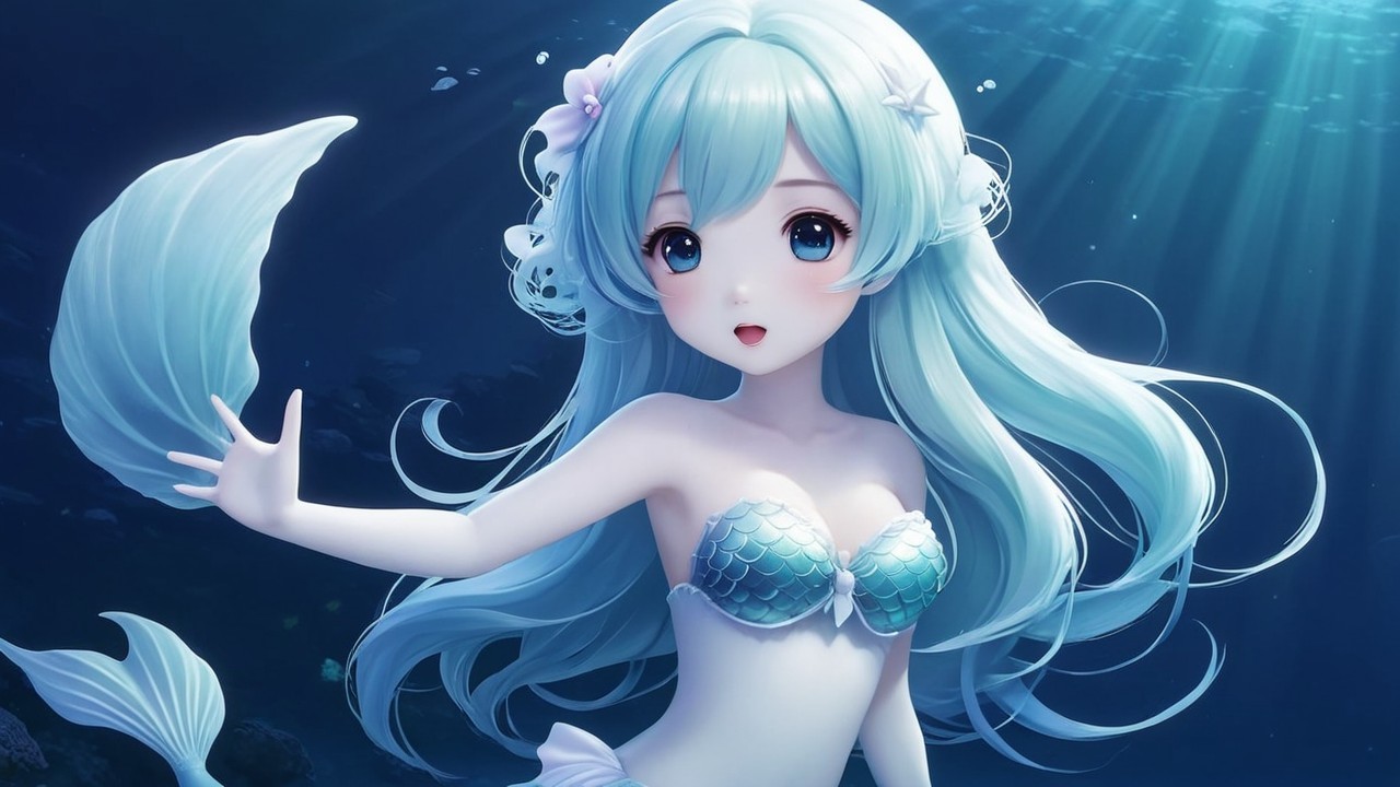 Whimsical Underwater Scene with a Charming Mermaid