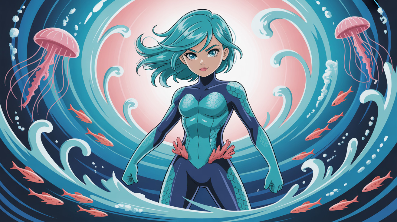 Anime-style illustration of a female character in aquatic setting