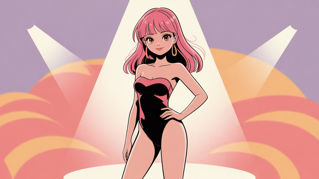 Anime Character in Red and Black Swimsuit with Realism