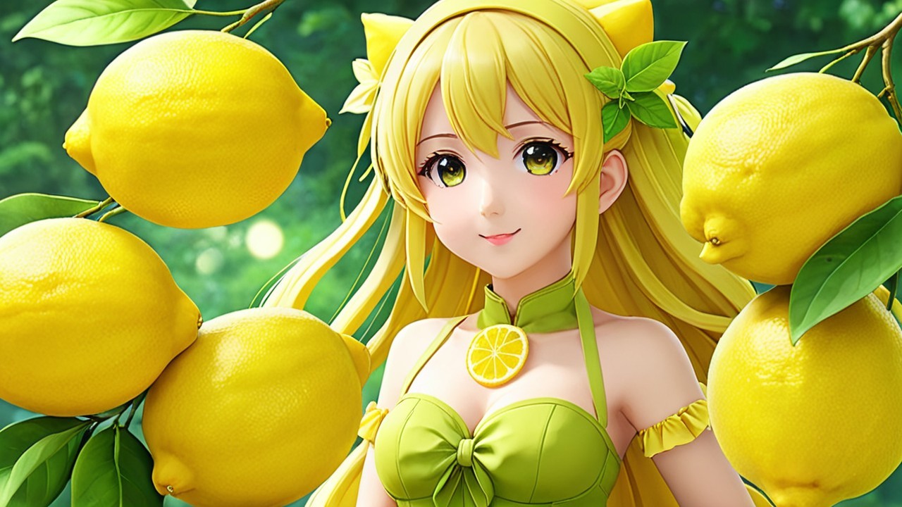 Cheerful Anime Character in Lush Lemon Setting