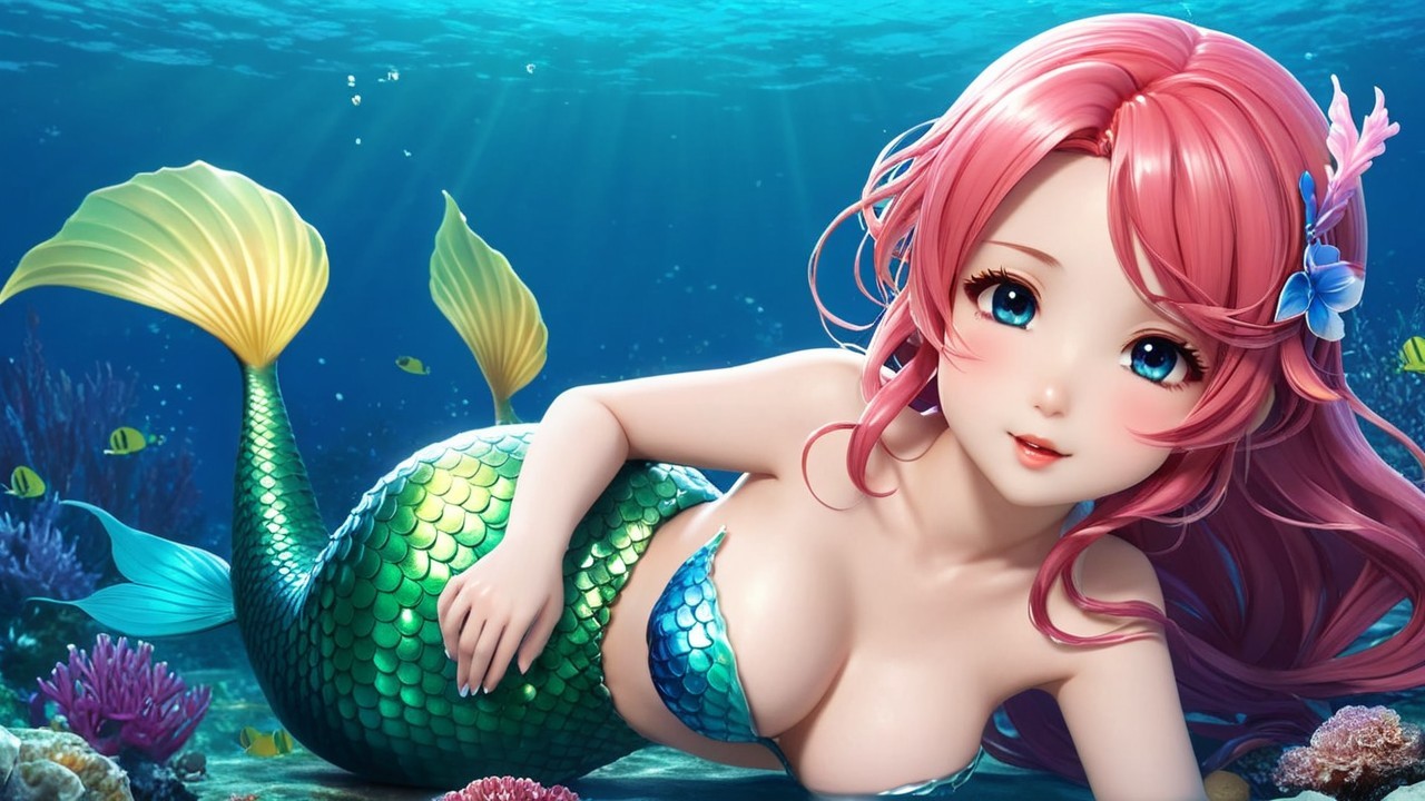 Vibrant Underwater Scene with Mermaid and Coral Reefs