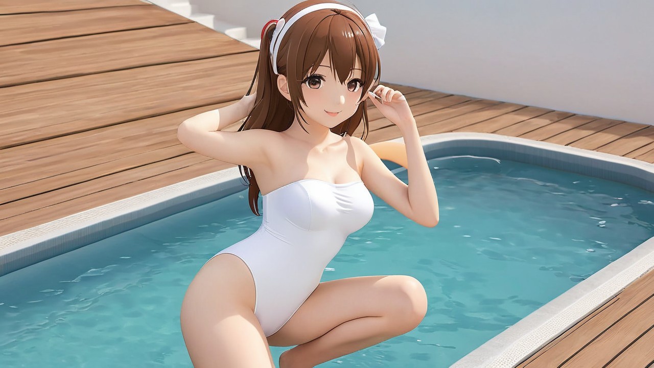 Adorable Anime Girl in Stylish Swimsuit