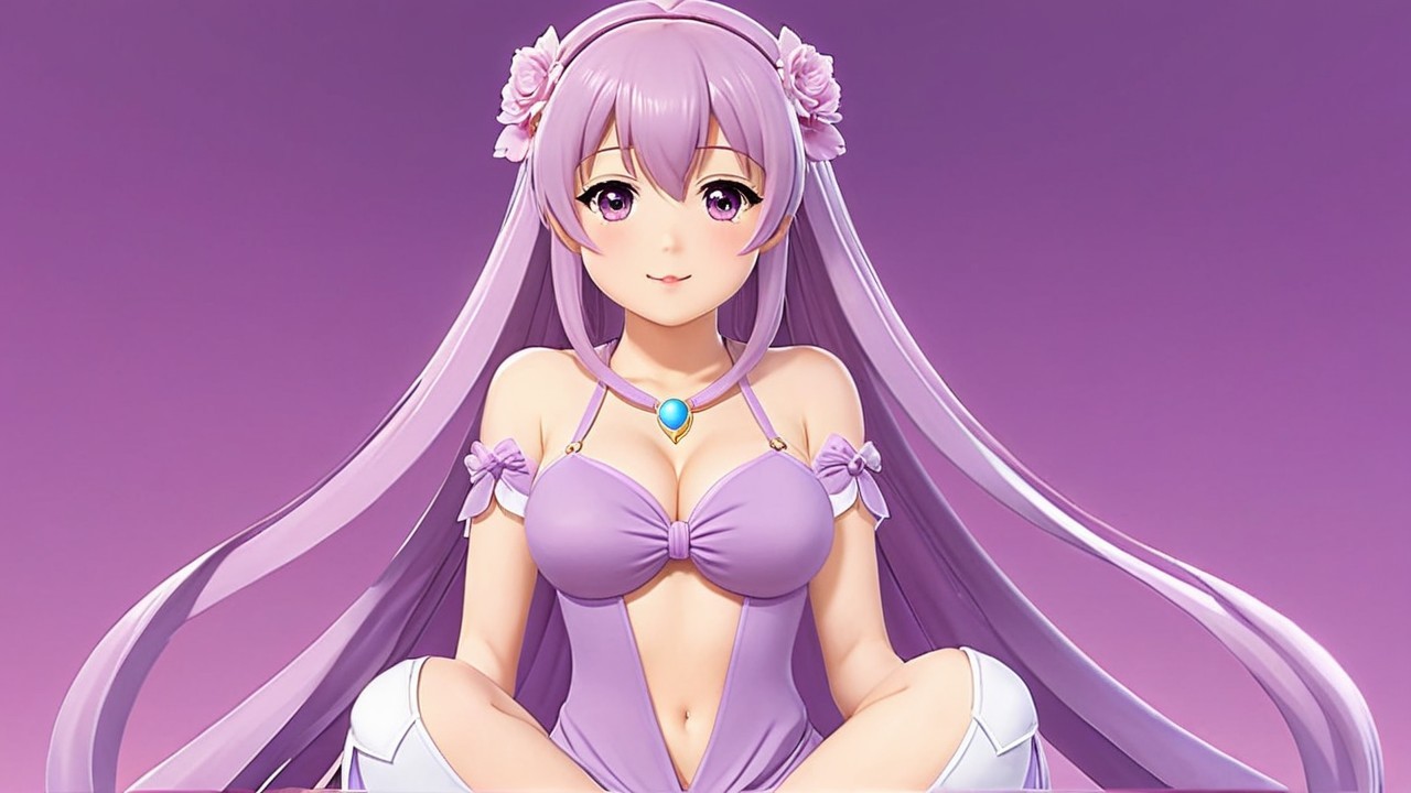 Animated character with lavender hair and purple eyes