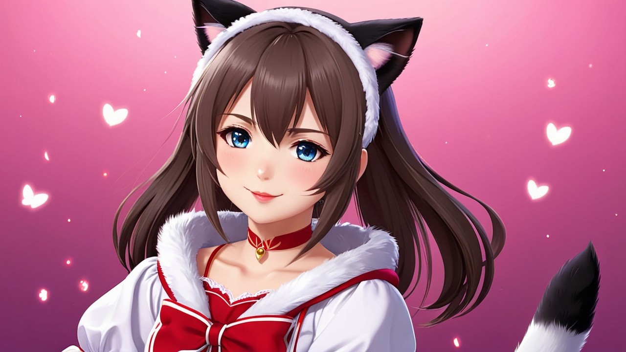 Anime Character with Cat Ears and Playful Aesthetic