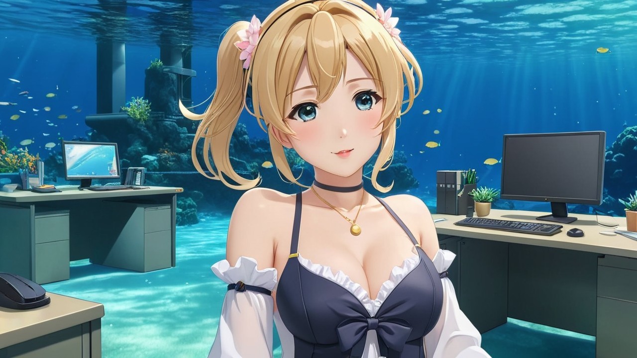Digital Character in Underwater Office Setting