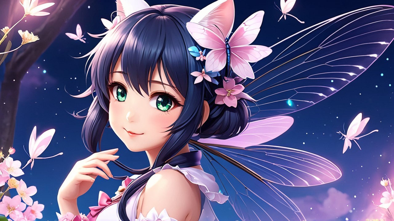Whimsical Fairy Character with Delicate Wings and Flowers