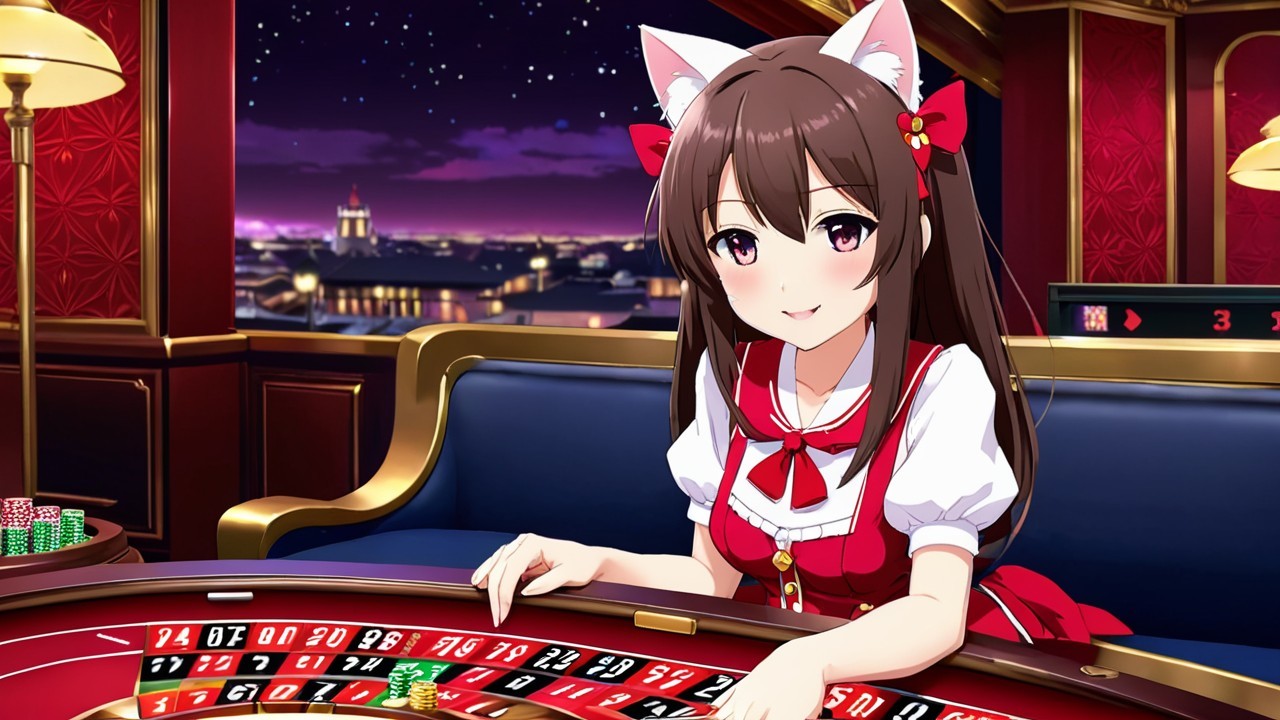 Anime Character at Roulette Table in Upscale Casino