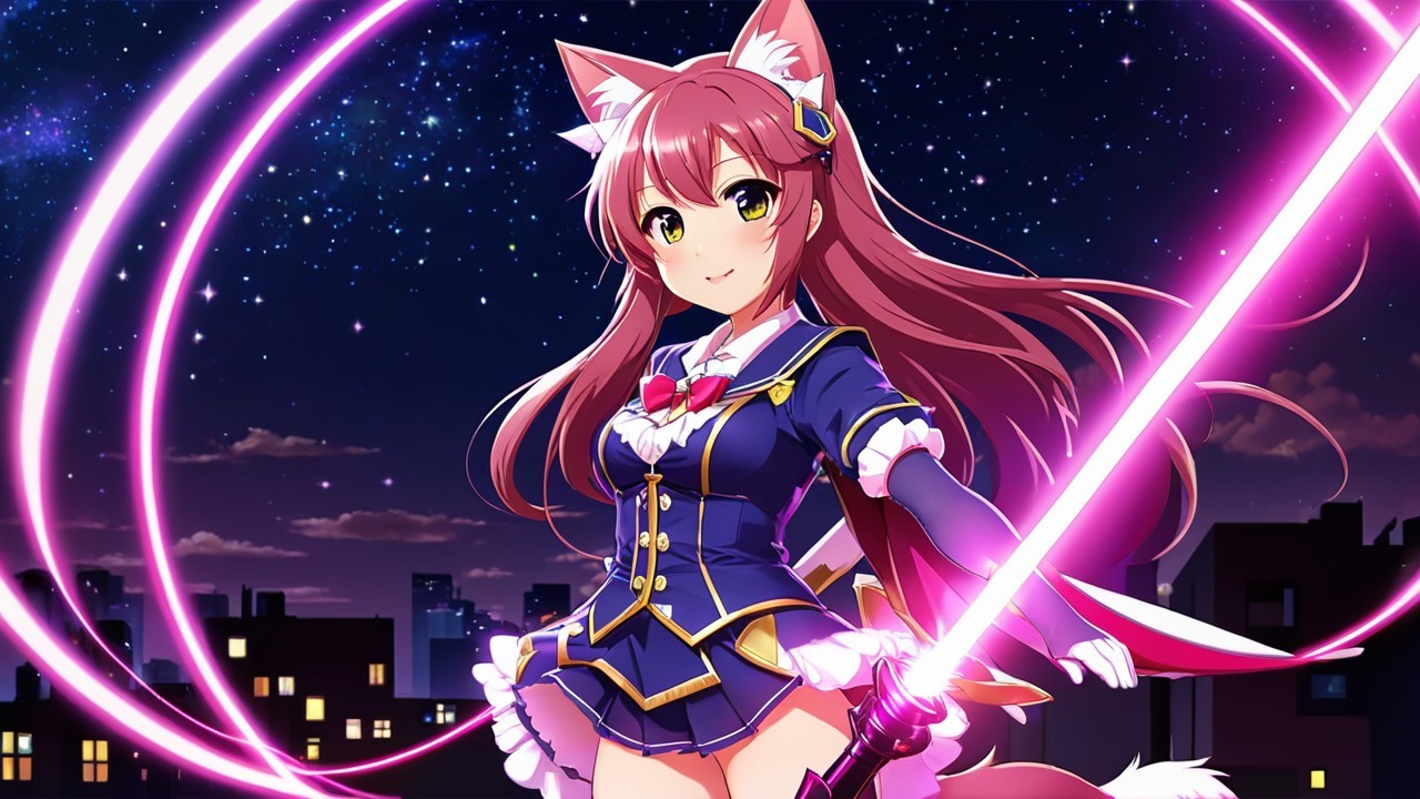Anime Character with Fox Ears and Glowing Sword