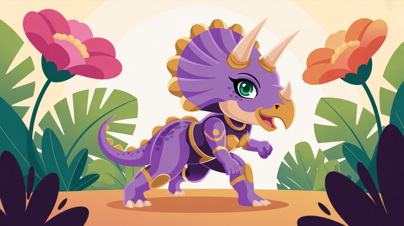 Purple Triceratops with Gold Armor in Nature Scene