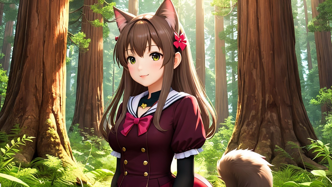 Anime-Style Character in a Lush Forest Setting