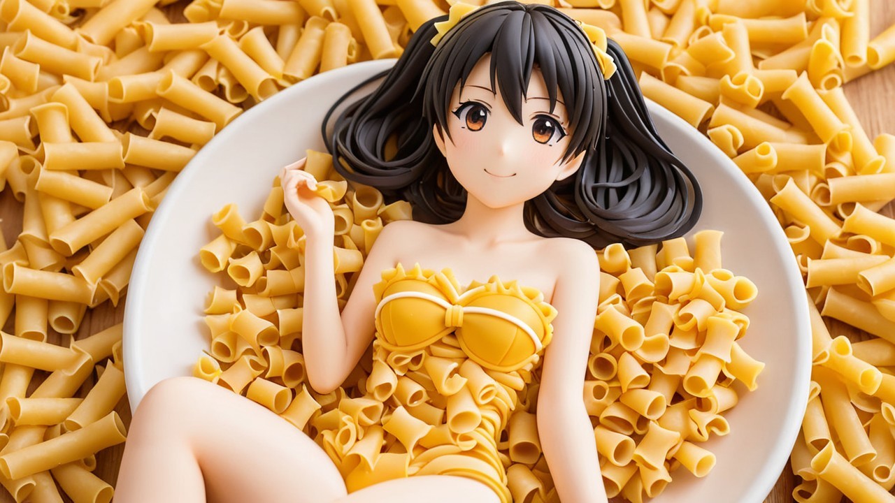 Whimsical Anime Girl in Pasta Swimsuit