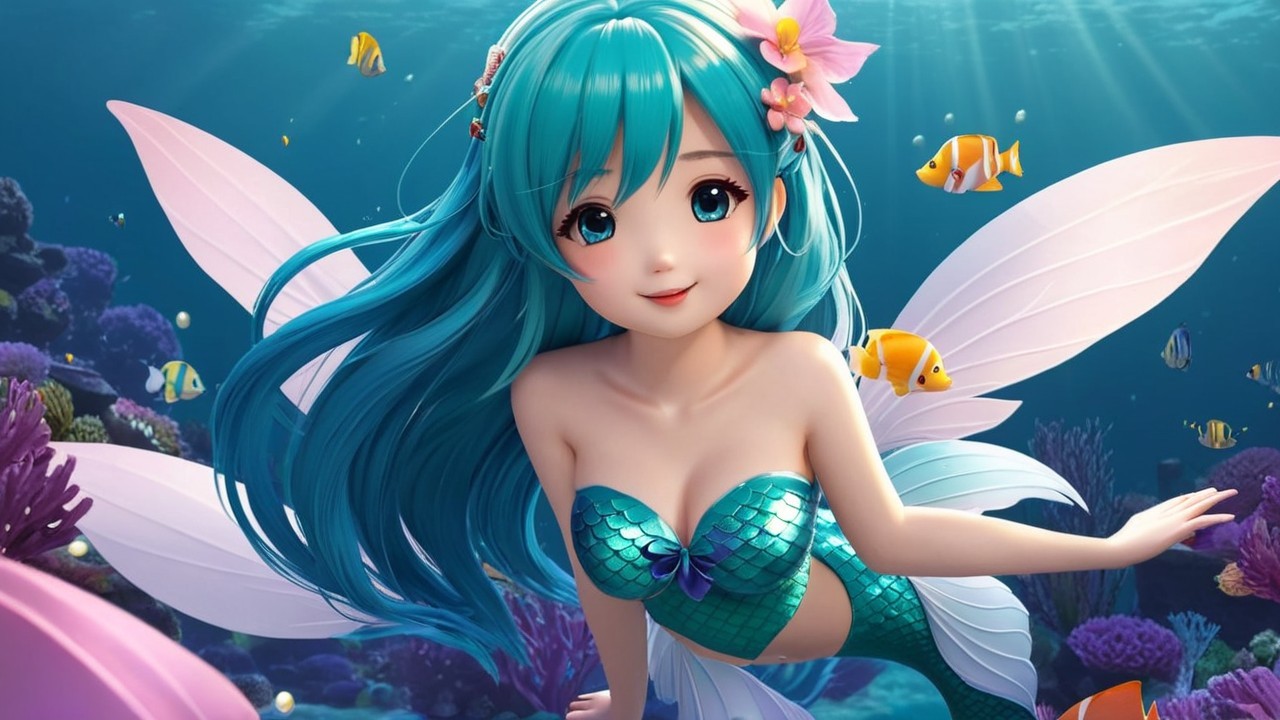 Vibrant Underwater Scene with a Charming Mermaid