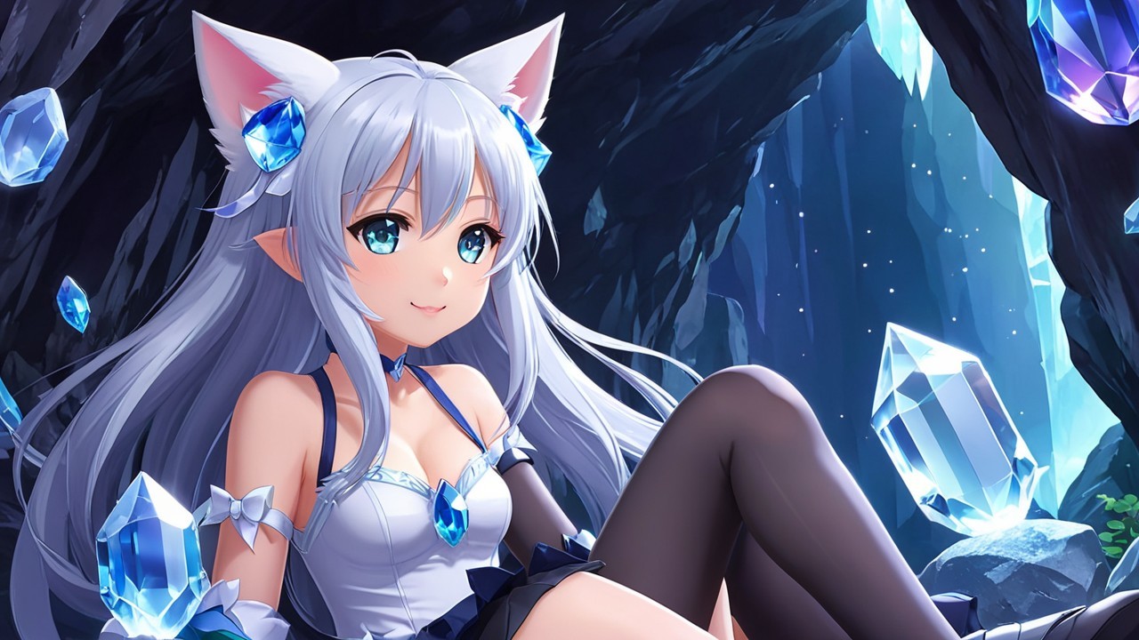Fantasy Character in Mystical Cave with Crystals
