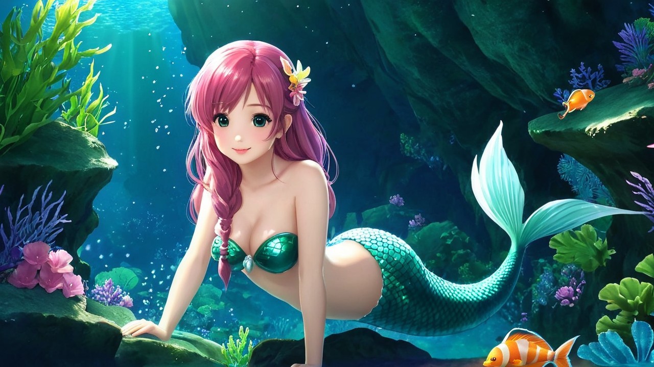 Vibrant Underwater Scene with Mermaid and Coral