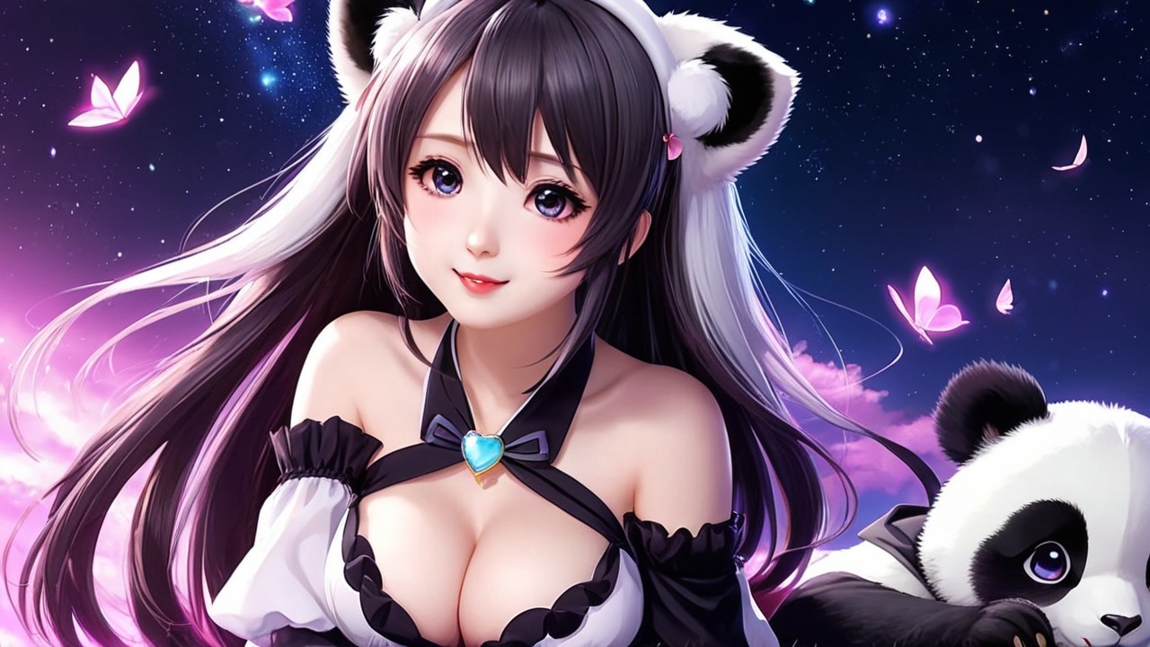 Fantasy Character with Panda Ears and Butterflies