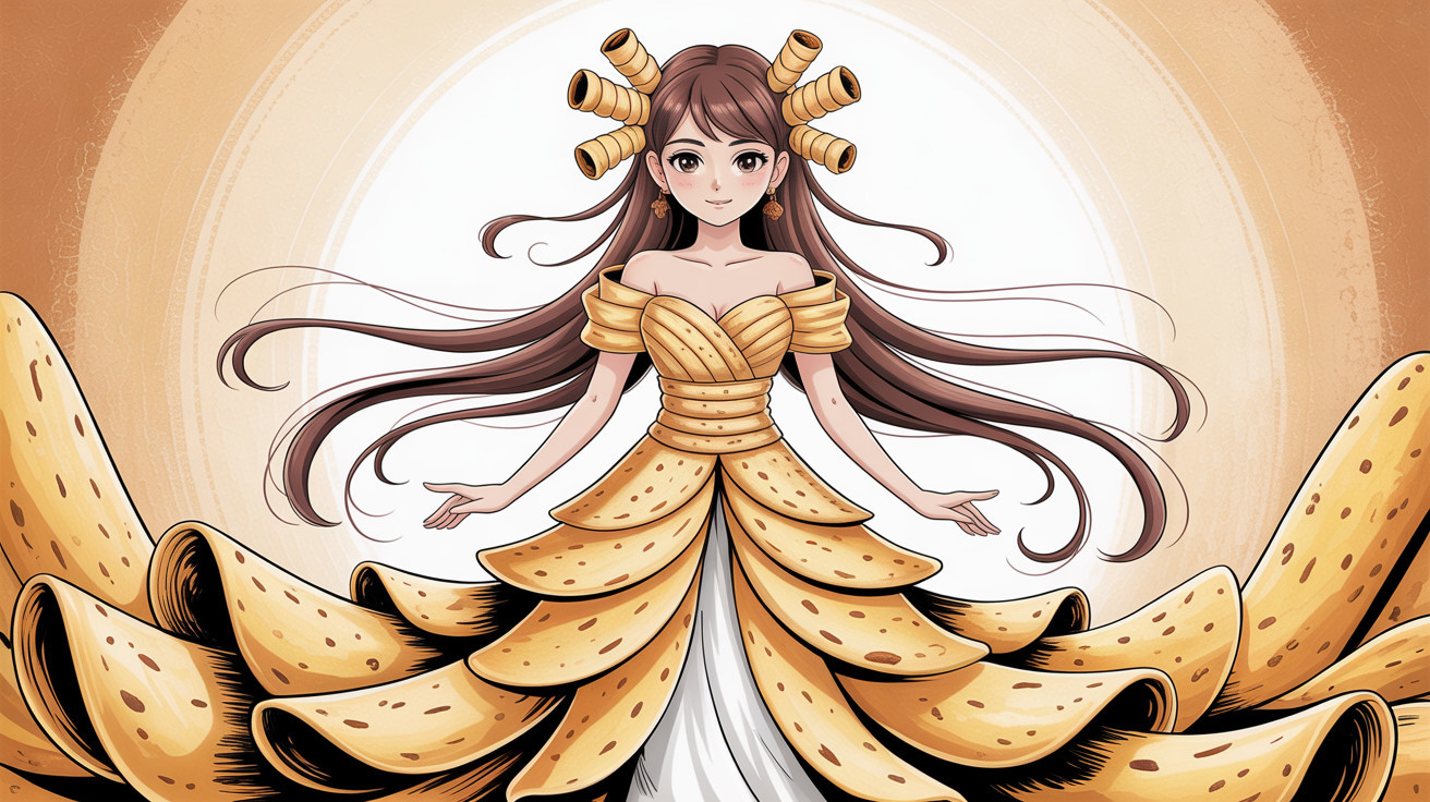 Young Woman in Unique Dress Made of Golden Chips