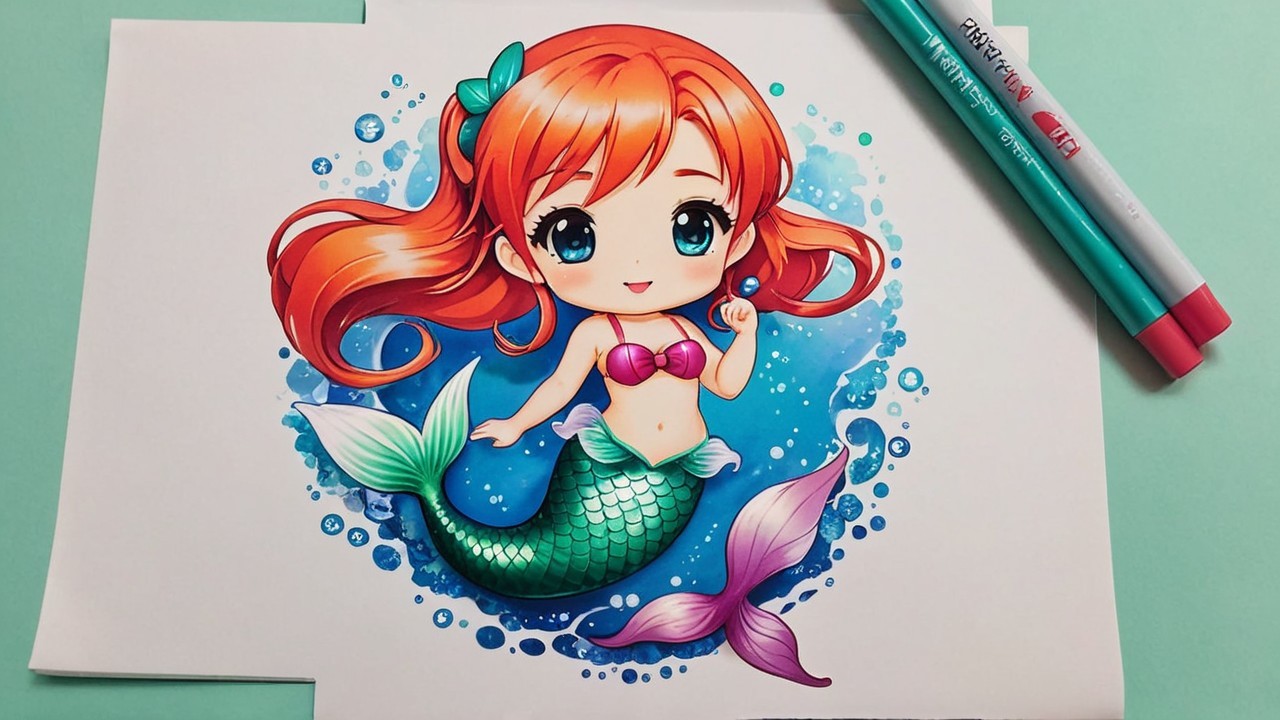 Colorful Mermaid Illustration with Playful Details