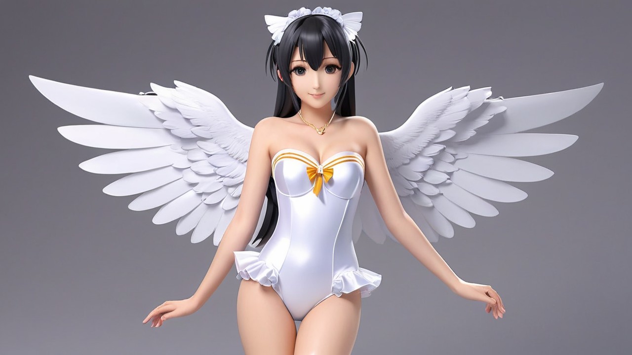 Animated character with black hair and white wings