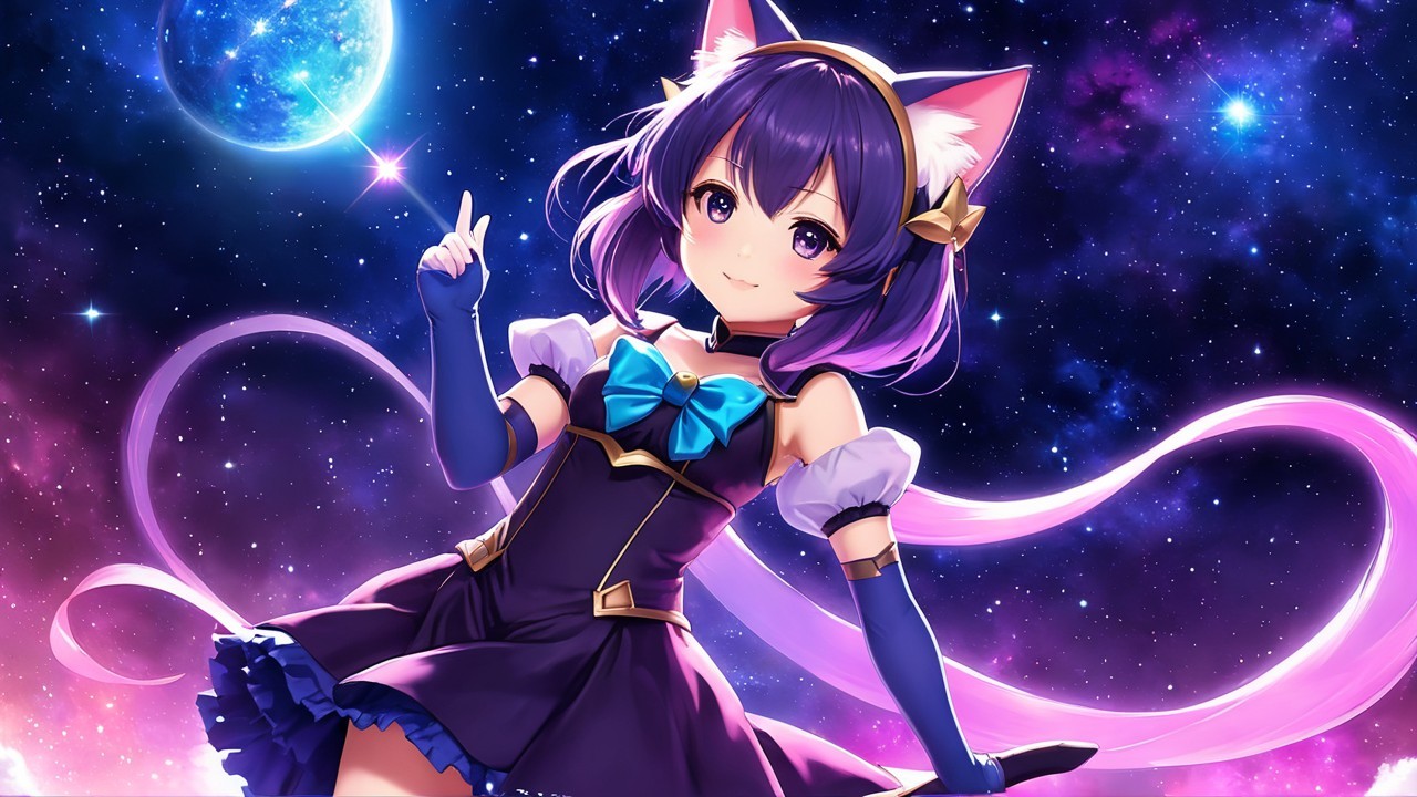 Whimsical Character in Cosmic Scene with Stars