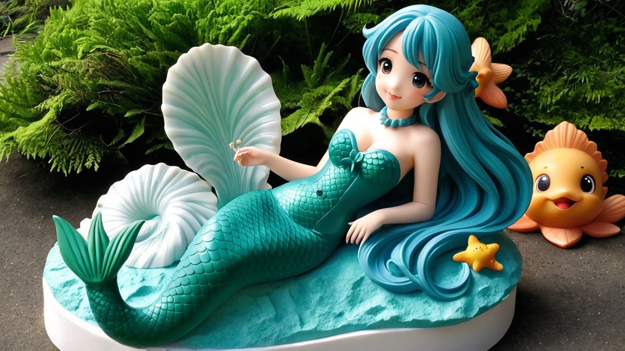 Mermaid Figure with Turquoise Hair and Green Tail