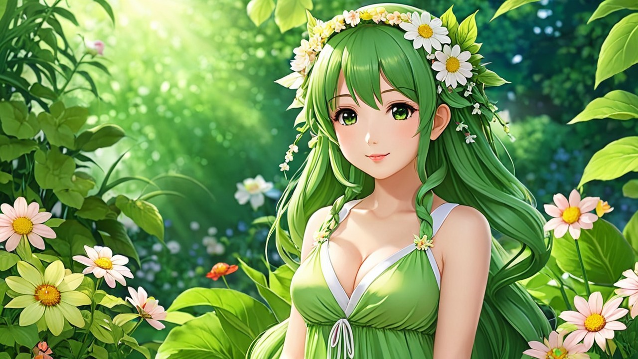 Ethereal Young Woman in a Vibrant Garden Setting
