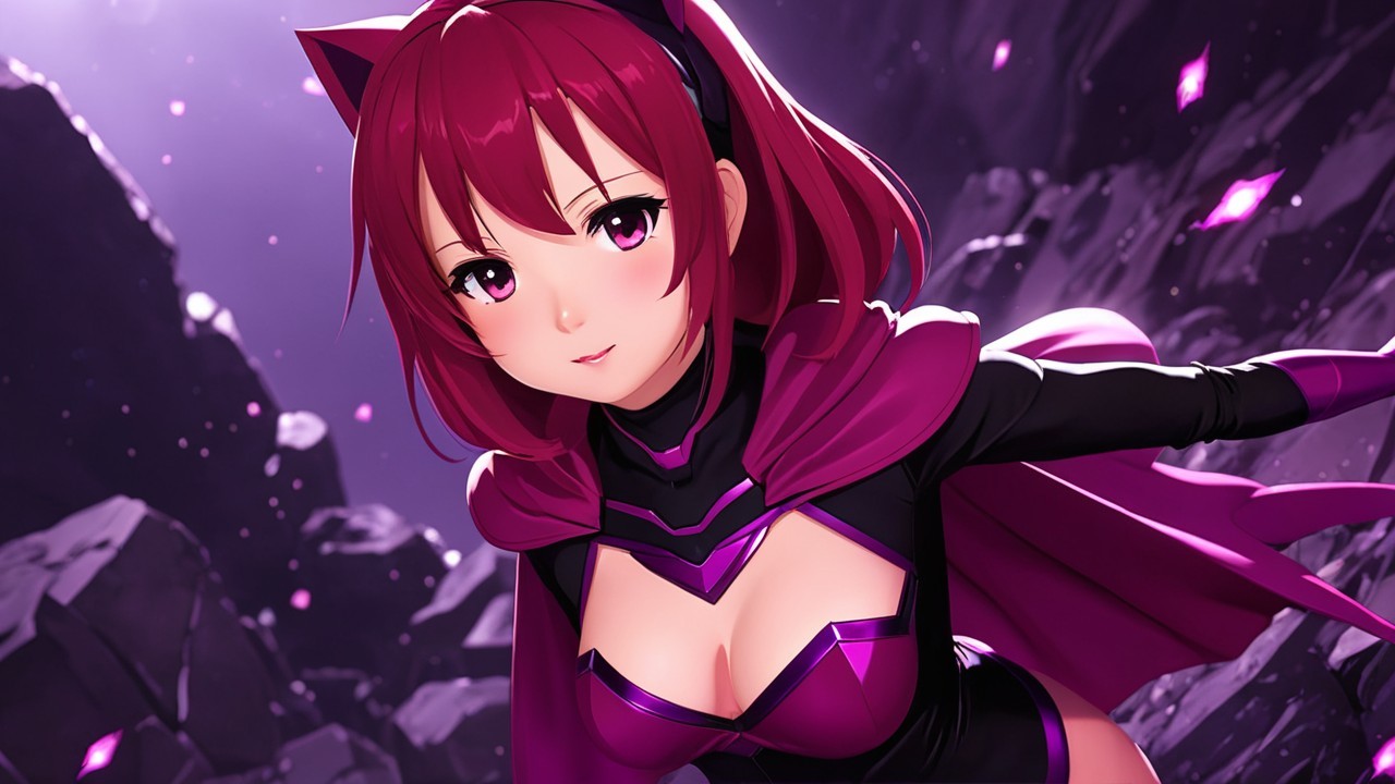 Stylish anime character with purple hair and cat ears