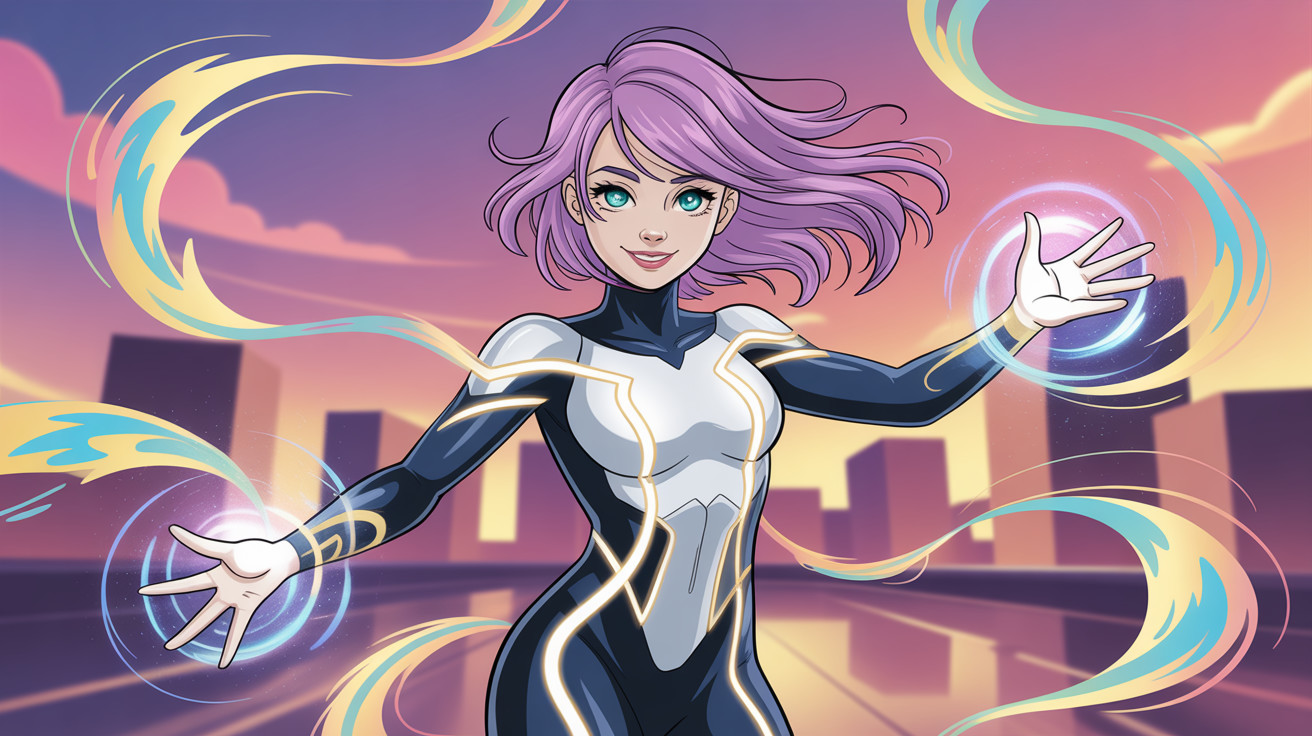 Bright Colorful Superheroine Illustration in Comic Style