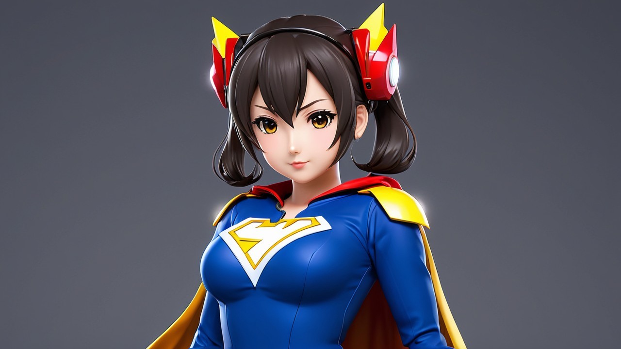 Stylized female superhero character in blue outfit