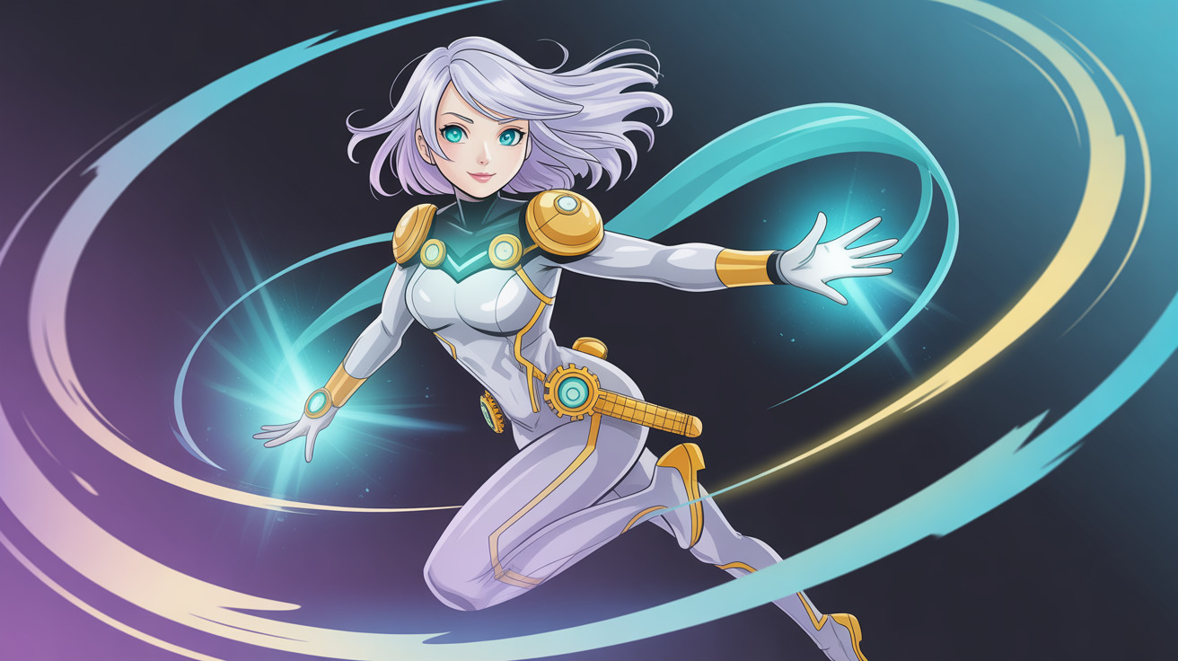 Full-body anime illustration of a woman in a suit