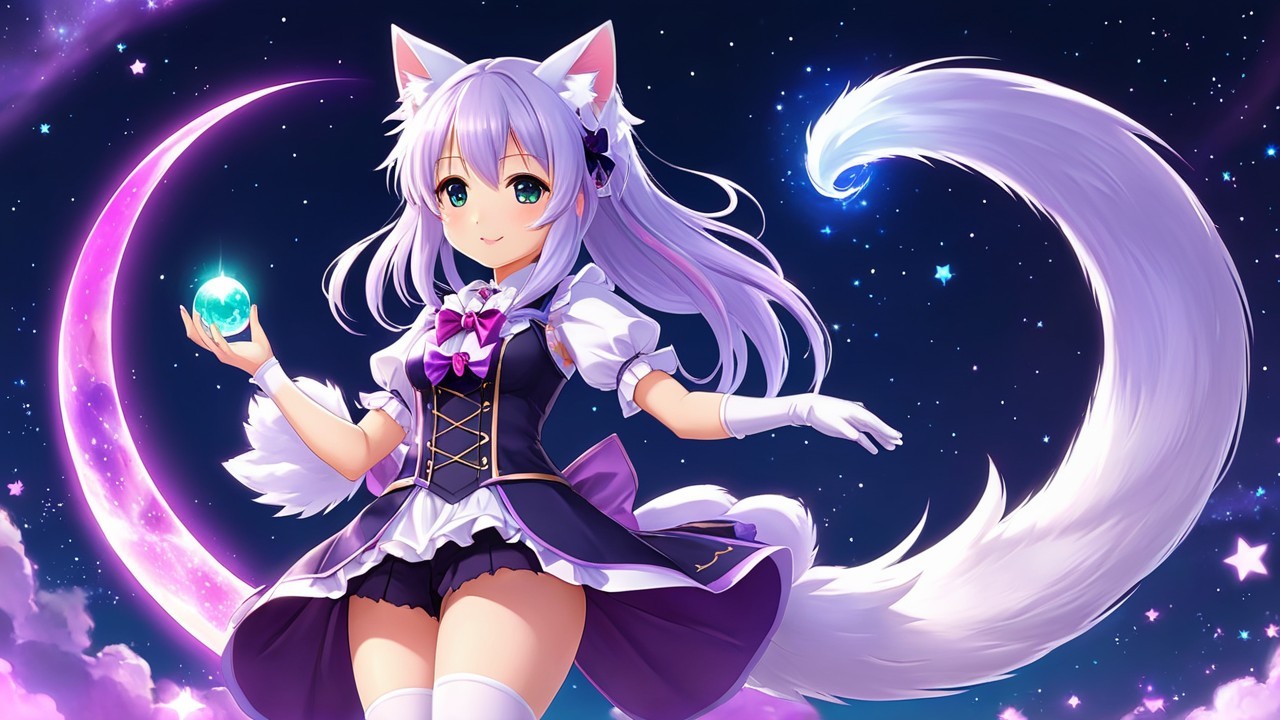 Whimsical Character Under Starry Night Sky