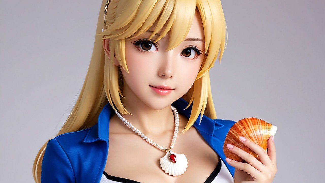 Anime Character with Blonde Hair and Seashell Accessory